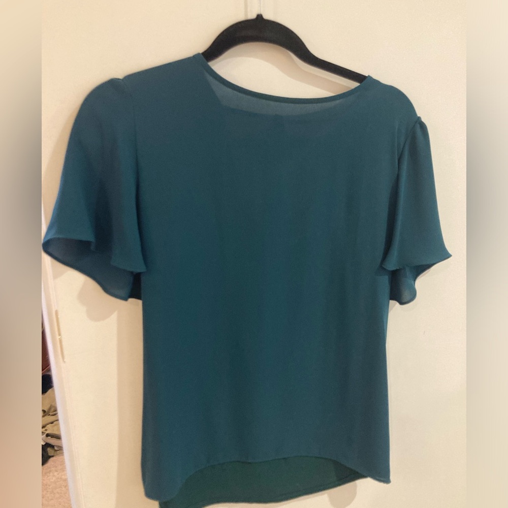 Hunter green LOFT blouse/mixed media top